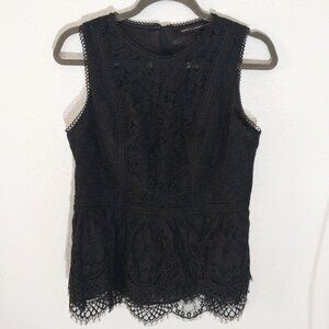 White House Black Market Tailored Lined Black Lace Sleeveless Top with Back Zip